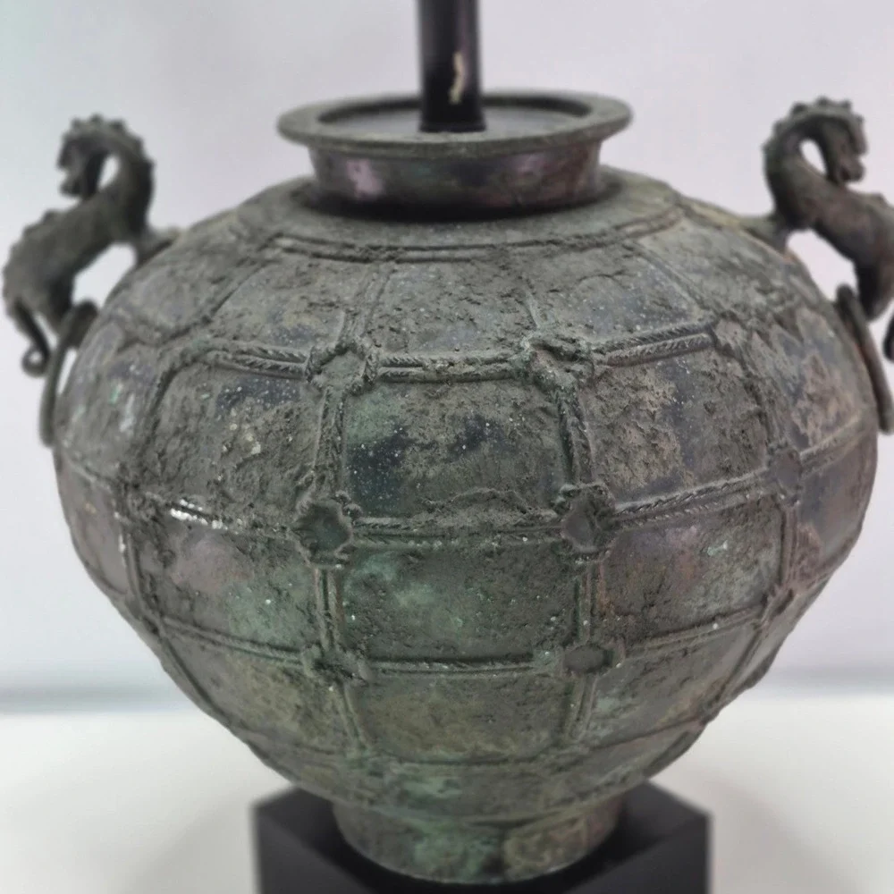 Antique Chinese Bronze Wine Vessel Table Lamp